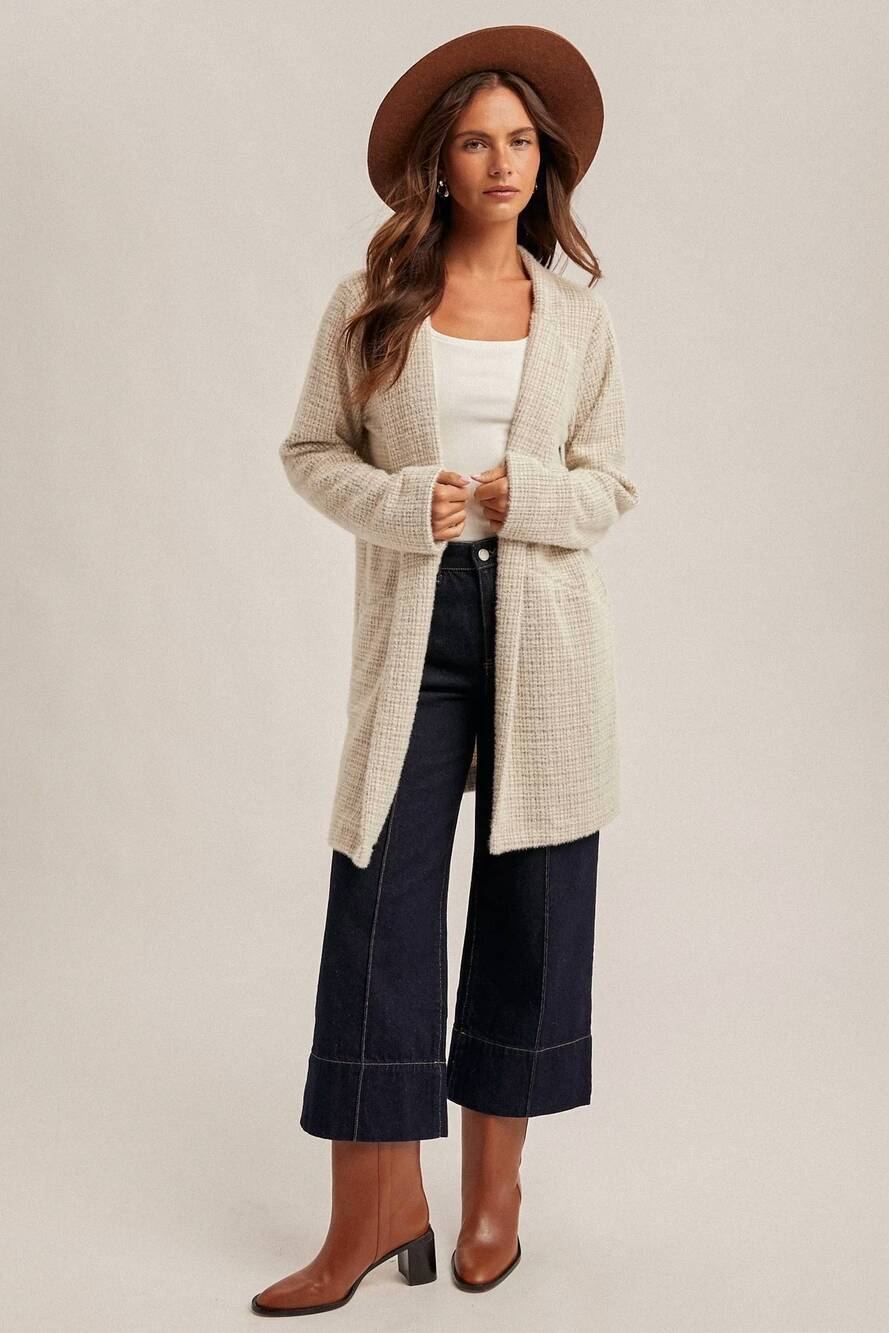 NEW HEM & THREAD houndstooth light weight coatigan in beige